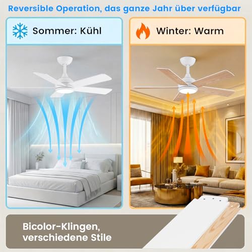 AUTODAY Ceiling Fan with Light, Dimmable LED 24W, Quiet DC Motor 32W, 106cm, Two-tone Plywood Blades, Remote Control with Memory Function, 6 Speed Levels, White
