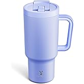 Meoky 32 oz Tumbler with Handle and Flip Straw, 100% Leakproof Tumbler with Lid and Straw, Stainless Steel Insulated Cup, Cupholder Friendly, Keeps Cold for 24 Hours (Lilac)