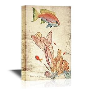 Canvas Wall Art - Vintage Style Tropical Fish Under The Sea - Gallery Wrap Modern Home Art | Ready to Hang - 12x18 inches