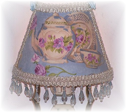 Teapot Teacup Plate Purple Roses Blue Night Light with Lt Blue Beading