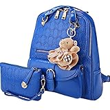 Coofit Girls Backpack College School Bag Leather Purses with Bear Key Chain