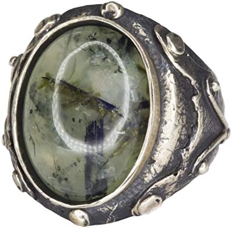 Falcon Jewelry Antique Tumbled 925 Sterling Silver Mens Ring, Mossy Agate Natural Gemstone, Express Delivery