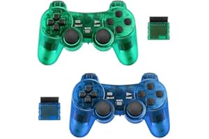 BicycleStore 2 Pack Controller for PS2 Playstation 2.4G Gamepad Joystick Remote with Shock Vibration (ClearBlue and ClearGreen)