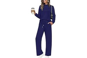Women’s 2 Piece Sweatsuit Set Crewneck Sweatshirt & Wide Leg Pants Cozy Lounge Tracksuit for Travel Casual Daily Wear