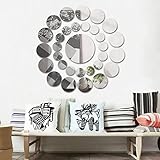 Highpot 31 Pcs Round Mirror Wall Sticker Acrylic Surface Decal Home Room DIY Art Decor (Silver)