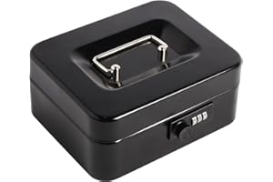 Kasten Cash Box with Combination Lock, Metal Cash Box with Money Tray, 7.87"x 6.30"x 3.54", Small Black