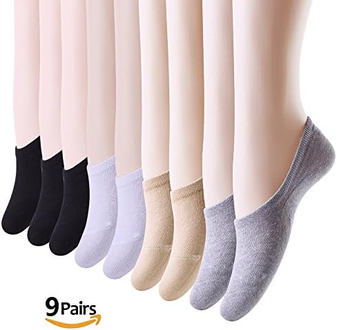 Women's No Show Socks Casual Athletic Sports Cotton Socks Anti-slip Silicone 9 Pairs Low Cut Casual Socks