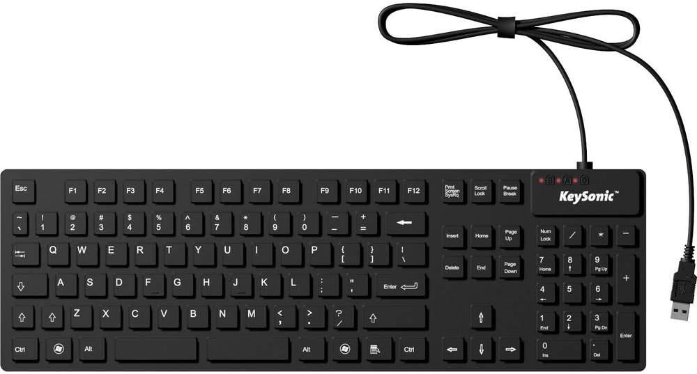 KeySonic KSK-8030 IN (US) Industrial Silicone Keyboard Eronomic Waterproof Antimicrobial Resistant Black, Multicoloured