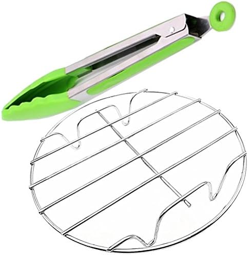 Baking Cooling Steaming Rack 7inch Stainless Steel and Silicone Kitchen Utility Tong Green 9inch(with Ring Pull Locking) for Air Fryer Instant Pot Pressure Cooker Tool