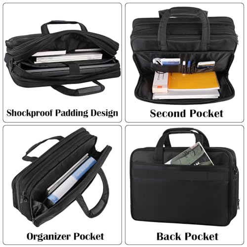 17 Inch Laptop Bag, Large Work Briefcase for Men Women Waterproof Shoulder Bag Shoulder Bag, Expandable Multifunction Computer Bag for Laptop Tablet Notebook, Black