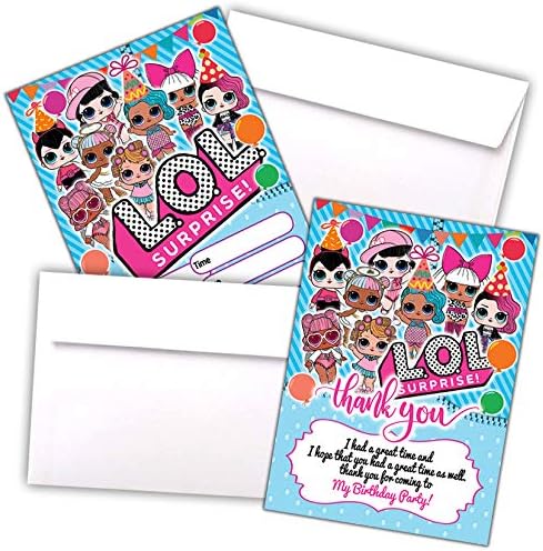 Invites LOL SURPRISE Invitations | A6 Pack of 20 Cards | Party Kids Children Girls | 200gsm Gloss Cards | with C6 Envelopes & Thank You Cards Options (With Thank You Cards & Envelopes)