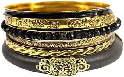 Classic Fashion Big Size Bangle 18K Gold Plated Charm Women Brand Bracelets Bangles (Black)
