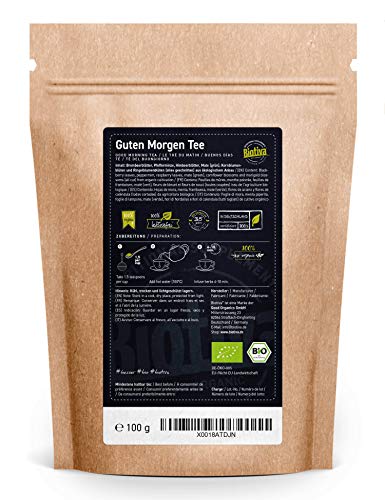 Biotiva Guten Morgen Tee 100g Bio - Kräutertee Mischung - Brombeerblätter, Himbeerblätter, Pfefferminze, Mate (grün… – Bild 3