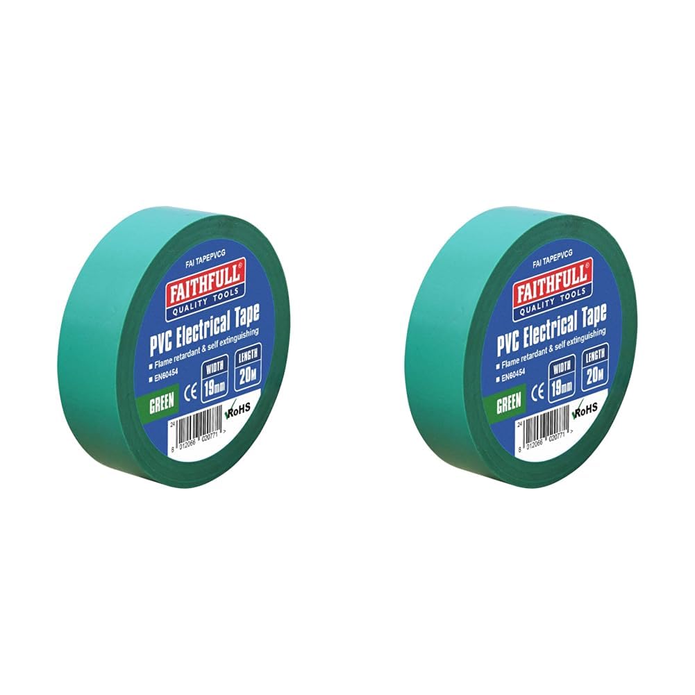 Faithfull FAITAPEPVCG PVC Electrical Tape 19 mm x 20 m - Green (Pack of 2)
