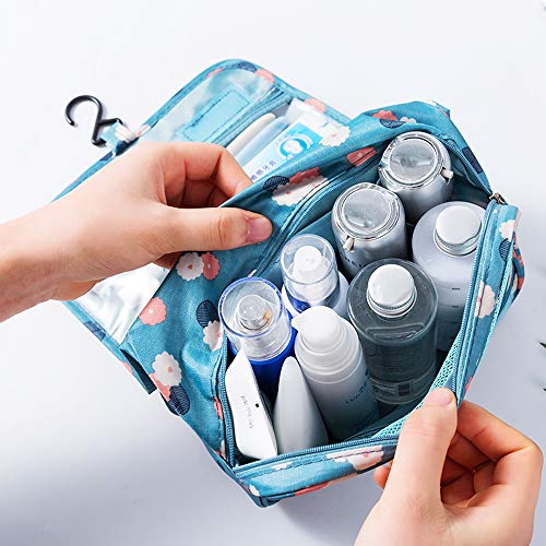 Multifunctional Lightweight Toiletry Bags Travel Cosmetic Bags For Women Waterproof Make Up Organizer with Sturdy Hook Portable Compact Bathroom Pouch with Large Capacity (Large, White-Cactus) - Thumbnail 2