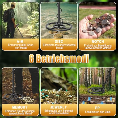 Type-C: OMMO Metal Detector for Adults, Rechargeable Metal Detector Professional Set, 6 Modes, 70-125 cm Adjustable Handle, IP68 10 Inch Waterproof Coil, High Accuracy, Outdoor Metal Detector