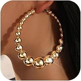 Chunky Gold Beaded Hoop Earrings for Women Vintage Large Circle Balls Beads Dangling Hoops Earring Exaggerated Big Round Ball Jewelry Formal Accessories