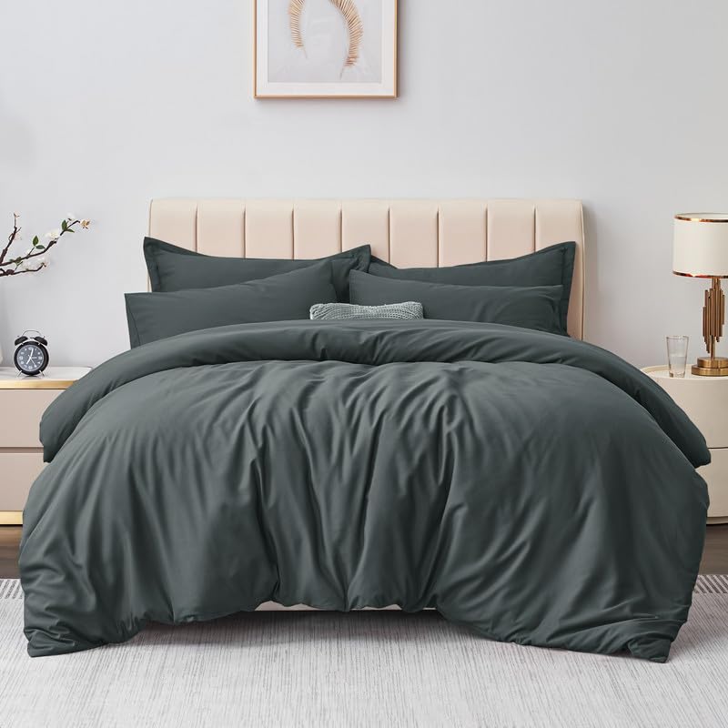 Aisbo King Size Duvet Covers Set Dark Grey - 3Pcs Bedding Set Kingsize Soft Brushed Microfiber Quilt Cover with 2 Pillowcases