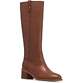 Coutgo Womens Knee High Boots Low Chunky Heel Round Toe Tall Boots Side Zipper Fall Dress Shoes, Dark Brown, Size 10