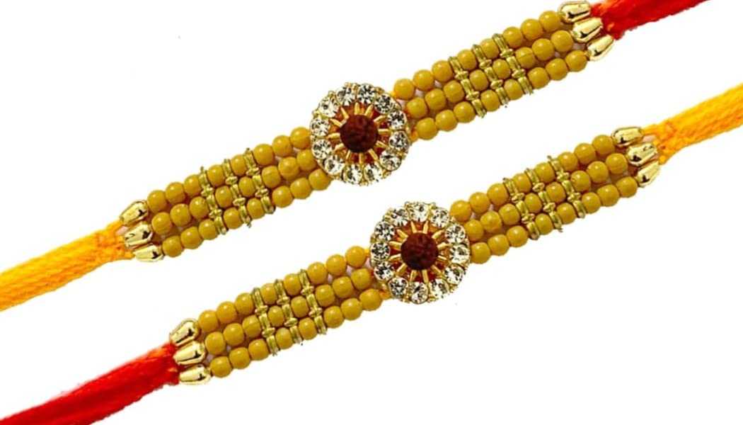 Set of Two Rakhi, Stone With Rudraksha Design Rakhi thread, Raksha bandhan Gift for your Brother Vary Color and Multi Design.