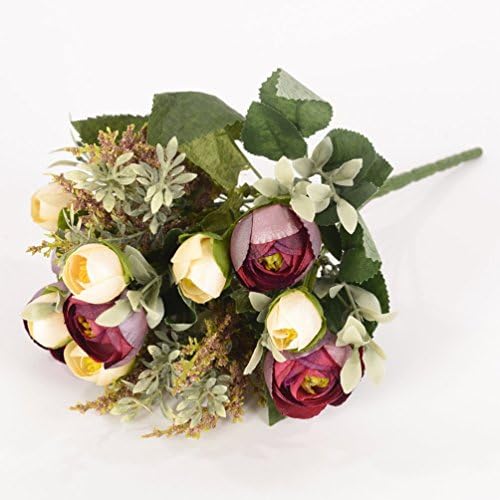 7 Branch per Bouquet Silk Artificial Flowers Rose Rosebud with leaves for Home Decor, 1 Piece of Flower, Dark Red