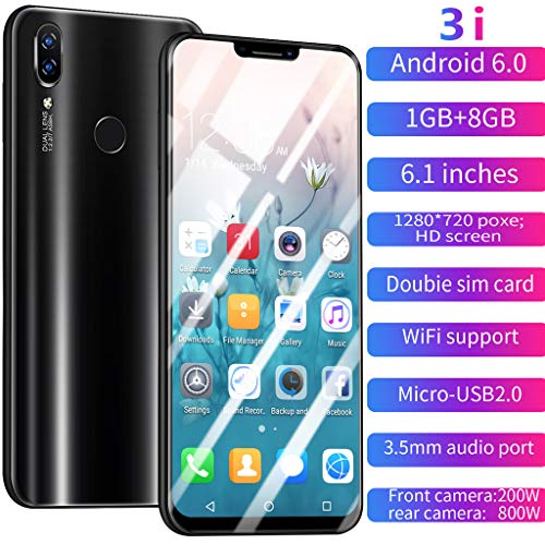 6.1 Inch Ultrathin Android 6.0 Quad-Core 1GB+8GB GSM WiFi Dual SIM 8.0MP Smart Cellphone (Black)