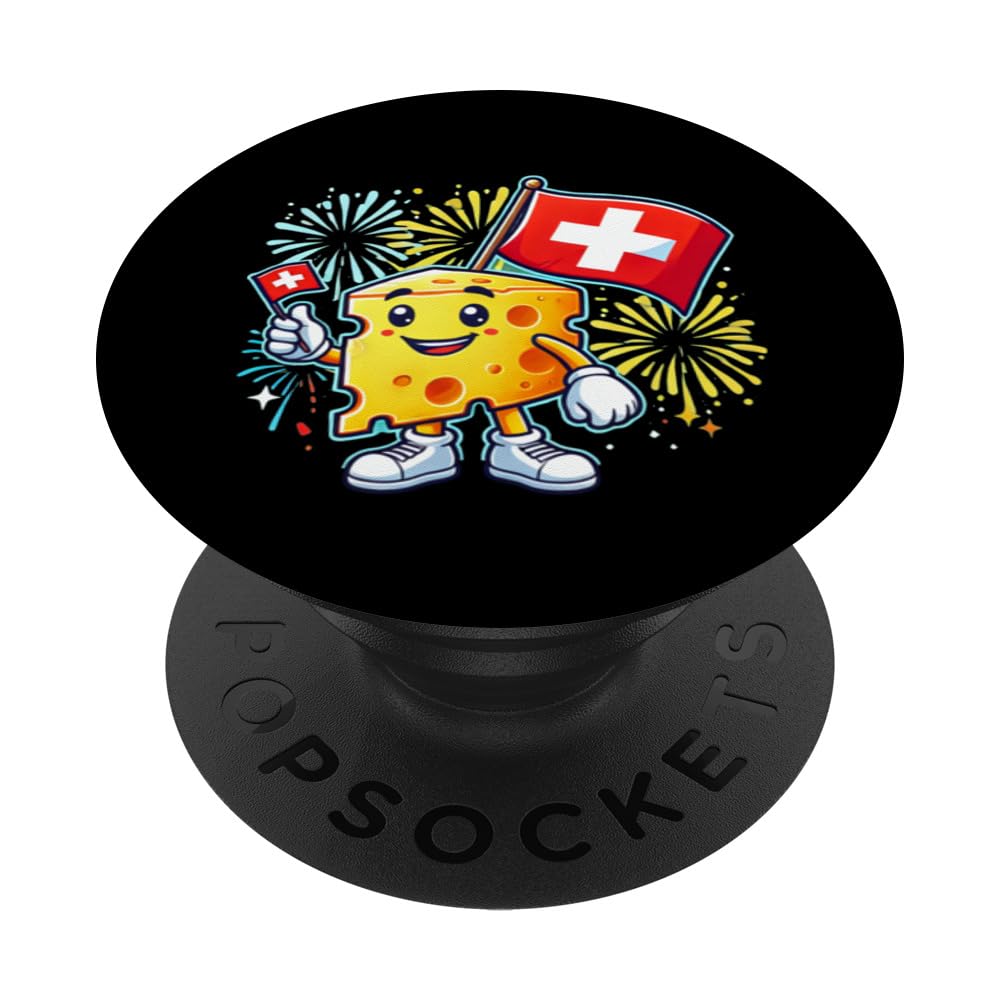 Cute Swiss Cheese Cartoon Switzerland National Day Wear PopSockets Swappable PopGrip