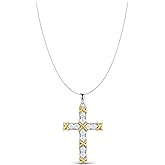 Savlano 14K Gold Plated Two-Tone Cross Pendant Necklace -17” Inches Cubic Zirconia Cross Pendant Chain for Women Comes with Gift Box