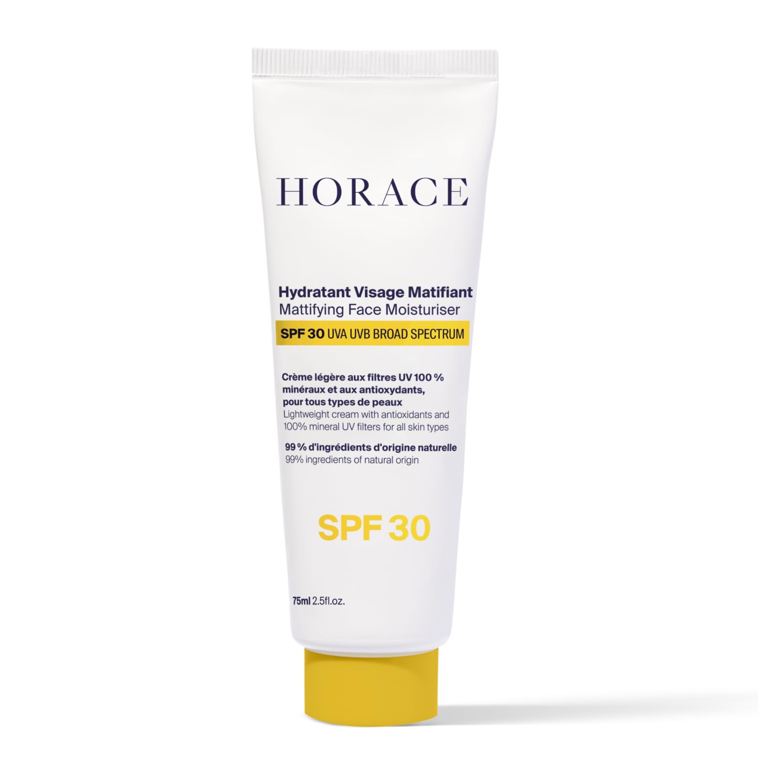 HORACE Mattifying Face Moisturiser SPF30 for Men - Natural Hydrating Cream with UV Protection - Premature Ageing Prevention - Skincare for All Skin Types - Unscented, 75 ml