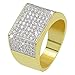 JINAO 18k Gold Plated Hip Hop Iced Out Square Bling Ring Cubic Zirconia Statement Wedding Band Ring for Women Men