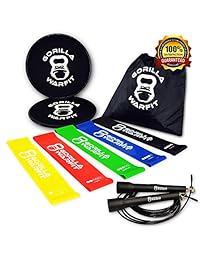 Juego de bandas de resistencia de obsesión de 80 días y correderas de ejercicio con cuerda de salto bonificada (2 deslizadores de núcleo) (5 bandas de entrenamiento) (1) rodamientos de metal cuerda de velocidad