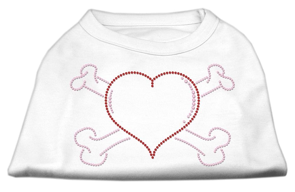 Mirage Heart and Crossbones Rhinestone Pet Shirt, X-Small, White