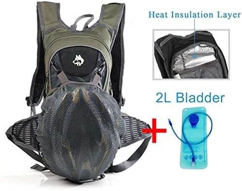 Soloom 15L Cycling Camping Backpack Hydration Pack with 2L Bladder Nylon Hiking Daypack for Women Men,Army Green