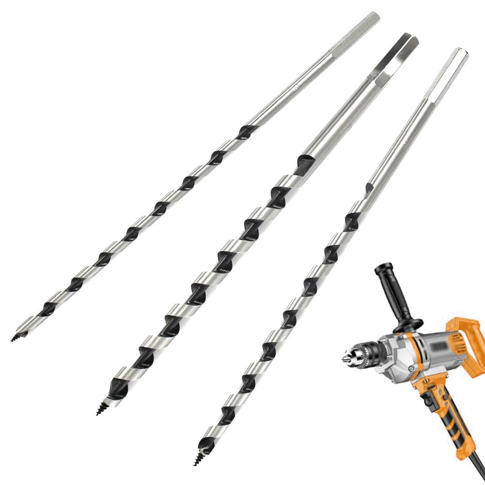 3 Pcs Long Wood Drill Bits Set - Woodworking Drill Bit Sets Auger Drill Bit for Wood Hexagonal Auger Bit 6mm/8mm/10mm*230mm for Block, Tile and Plastic