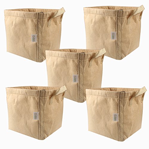 CASOLLY 5 Gallon 5 Bags Brown Grow Bags w/Velcro Plant Pots