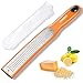 Zester Stainless Steel Grater, Long Ergonomic Handle Cheese, Lemon, Ginger & Potato Zester with Plastic Cover, with Rubber Base (Orange)