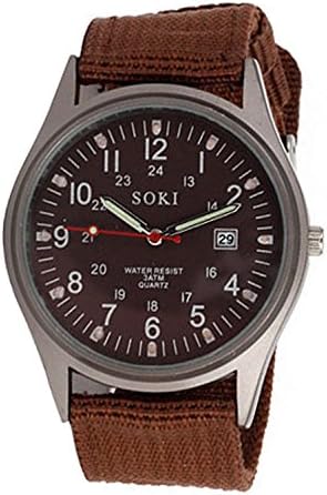 SOKI Army Military Knitted Fabric Band Wrist Watch(Coffee)