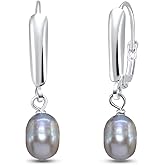 Sterling Silver Baroque White Cultured Freshwater Pearl Leverback Dangle Earrings for Women