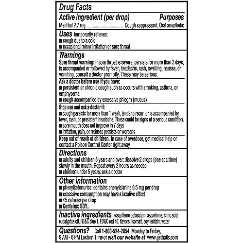 HALLS Minis Mentho-Lyptus Flavor Sugar Free Cough Drops, 24 Drops