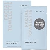 NuFACE Prep-N-Glow Facial Towelettes - 2-in-1 Exfoliating + Cleansing Makeup Remover Wipes, Hyaluronic Acid Travel Face Wipes to Hydrate & Brighten for Glowing Skin - 5 Individually Wrapped Cloths
