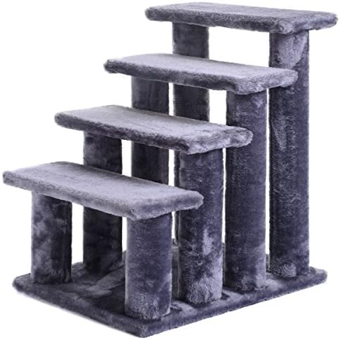 Gray 21'' pet ramp cat 4-Step Stairway Perch Scratcher Stairs Dog Ladder