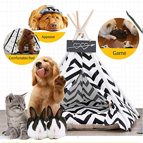 Pet Tent for Dogs Puppy Cat Bed White Canvas Dog Cute House Pet Teepee with Cushion 24inch Indoor Outdoor