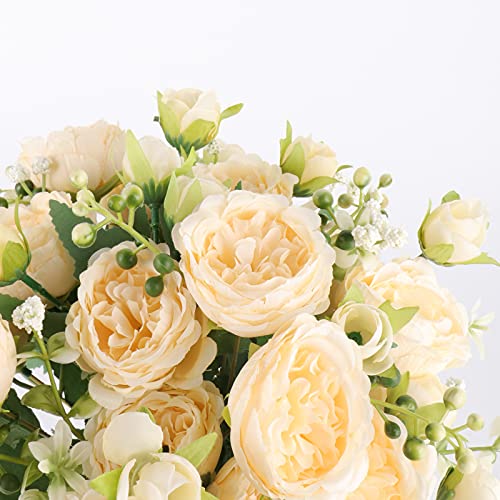 4 Bundles Peonies Silk Flowers, Artificial Peonies for Home Decoration and Wedding Bride Bouquet, Fake Peony Flowers Bulk as Crafts DIY Fake Plants Without Vase (Champagne)