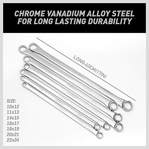 HORUSDY 7-Piece Extra Long Double Box End Wrench Set, CR-V, Less Effort Aviation Wrench Metric 10mm - 24mm