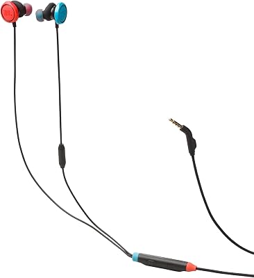 Quantum 50N, auscultadores gaming intra-auriculares com fios, USB-C, JBL Quantum SURROUND, microfone, botão de volume e de silêncio, compatibilidade multiplataforma, azul e vermelho