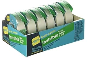 Seal-It Invisible Stationery Tape 3/4 X 1000 Inches On Press N' Cut Dispenser, Pack of 6 Total 6000 Inches (62452)