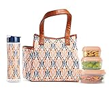 Fit & Fresh Westerly Insulated Lunch Bag Kit with Matching Bottle and Containers, Peach Teardrop Waves