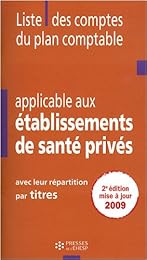 Liste des comptes du plan comptable applicable aux établissements de santé privés avec leur répartition par titres
