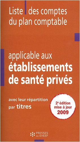 Liste des comptes du plan comptable applicable aux établissements de santé privés avec leur répartition par titres