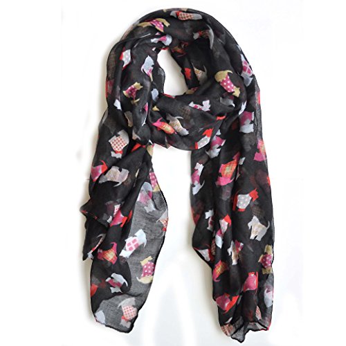 HUAN XUN Soft Lightweight Scottie Dog Animal Print Scarf Shawl, Black